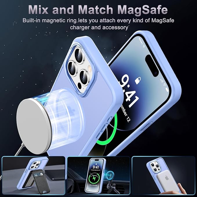Newfuture Designed for iPhone 14 Pro Max Case with Magnetic [13 FT Military Drop Protection] [Compatible with Magsafe] Slim Translucent Matte Shockproof with Anti-Fingerprint Phone Case, Blue