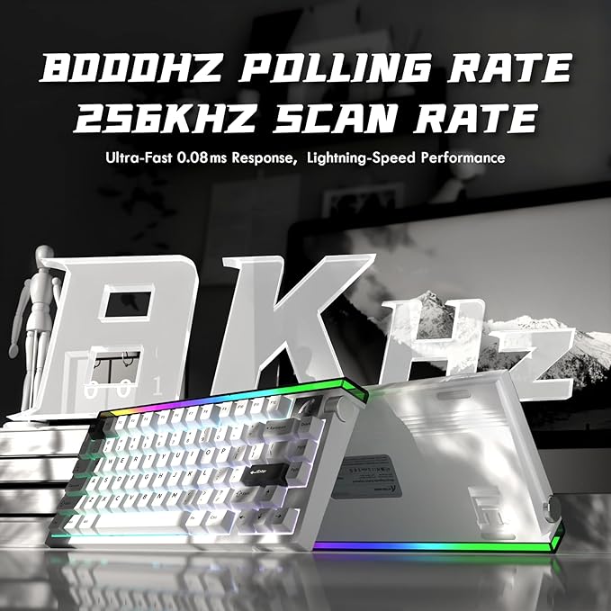 ATTACK SHARK R85 HE Wired 75% Hall Effect Rapid Trigger Mechanical RGB Gaming Keyboard with 8K Polling,0.05mm RT Accuracy,0.08MS Latency,Magnetic Switch,5 Layer Sound Damped,Driver for PC(Star White)