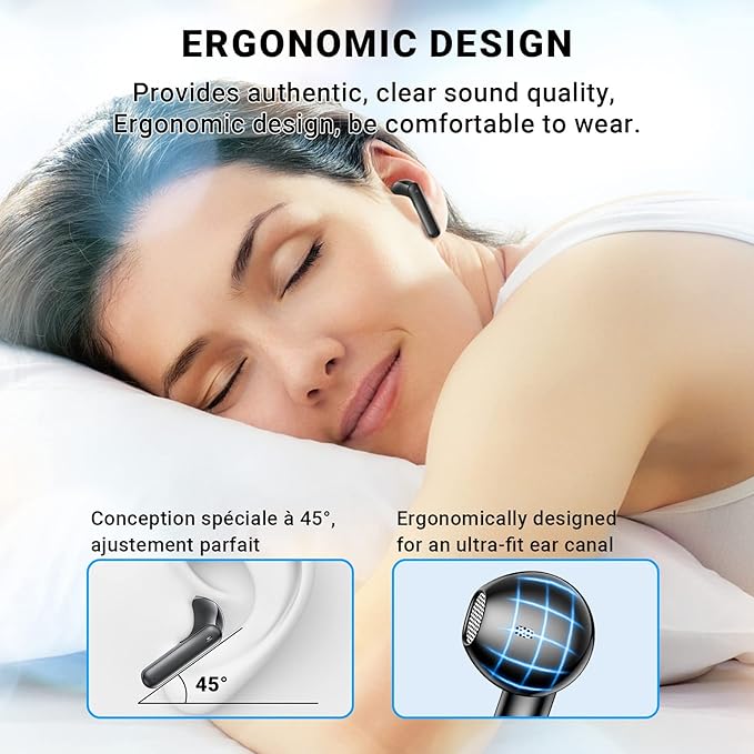 Wireless Earbuds, Bluetooth 5.4 Headphones with 42H Ultralight Ear Buds, Bluetooth Earbuds with 4 ENC Noise Cancelling Mics, HiFi Deep Bass Dual LED Display USB-C, IPX6 Waterproof Earphones Black