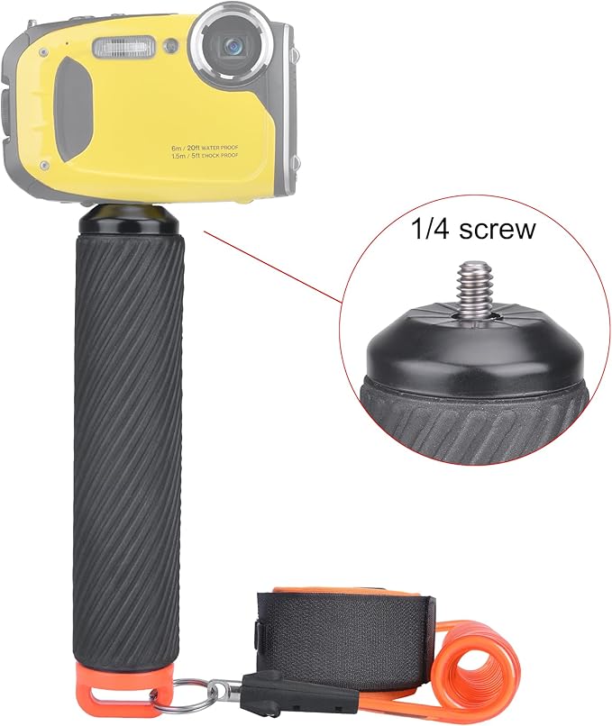 Action Camera Non-Slip Handler Floating Hand Grip Holder Mount + Steel-cored Safety Wrist Strap for GoPro Sony Insta360 Olympus Akaso Underwater Camcorder Diving Surfing Snorkeling Rafting Kayaking