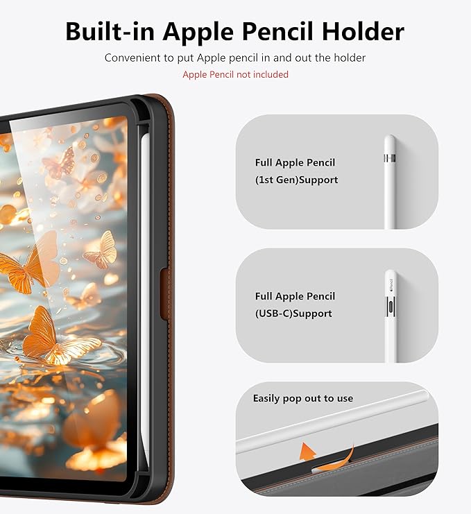 DTTO for iPad mini 7 (A17 Pro) Case, iPad mini 7th / 6th Generation Case (2024/2021), 360 Degree Rotating Premium Leather Folio Stand Cover with Pencil Holder, Grey