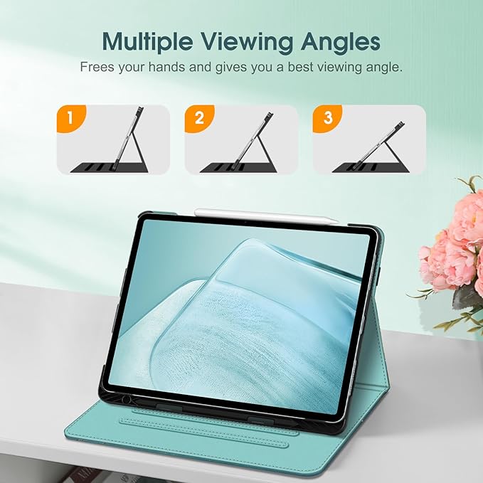 Fintie Folio Case for iPad Air 13-inch M4/M3/M2 (2026/2025/2024), Multi-Angle Viewing Protective Stand Cover with Pencil Holder & Pocket, Auto Sleep/Wake, Blossom