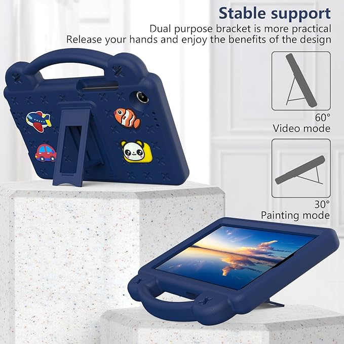 AKABEILA Compatible with Lenovo Tab One 2025 8.7 inch Tablet Case, Kids Friendly Universal Lightweight Shockproof Protective Case with Shoulder Strap & Stand Handle Navy Blue