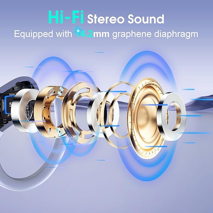 Wireless Earbuds 75hrs Bluetooth 5.4 Headphone Sport, 2026 Bluetooth Earbuds Hifi Stereo Over Ear Bud with Earhooks, ENC Noise Cancelling Mic, IPX7 Waterproof Earphone for Gym/Workout, Purple Blue