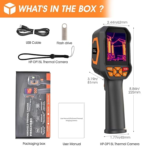 Thermal Imaging Camera 256 x 192 IR Resolution,512 x 384 Super Resolution Therma Camera,8 GB Storage & Video Recording, 1080P Visual Light Camera Handheld Infrared Thermal Imager with PC Analysis