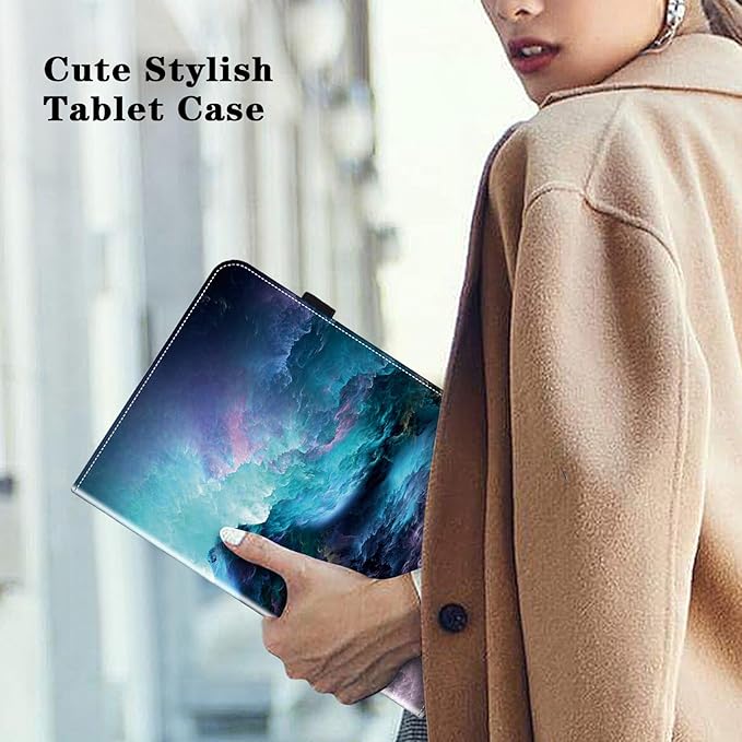 for iPad 10th Generation Case - 10.9 Inch 2022, PU Leather Shockproof Slim Case with Pencil Holder Elastic Strap - Starry Sky