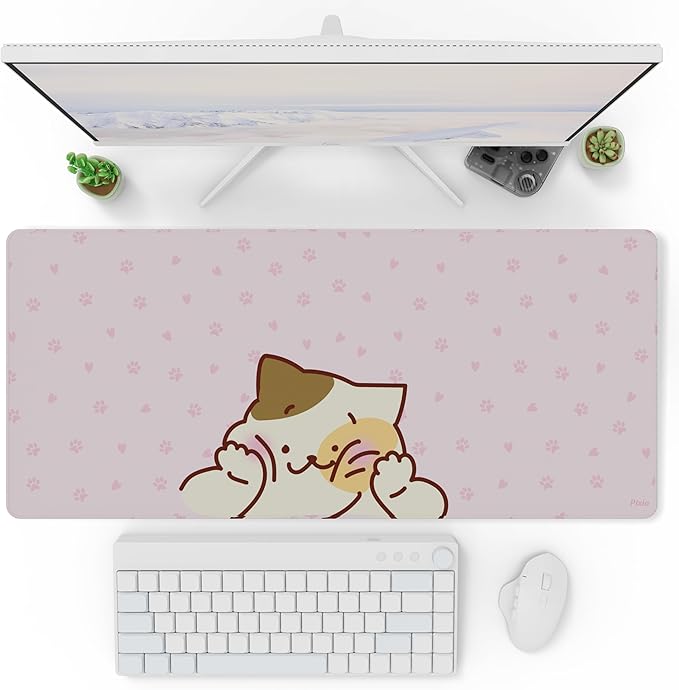 Pixio Mouse Pads - 36 x 16 inch XXL Squishy Cat Pink Multifunctional Large Desk Mats for Gaming, Office, Desktop Anti-Slip Waterproof Washable Computer Mouse Mat