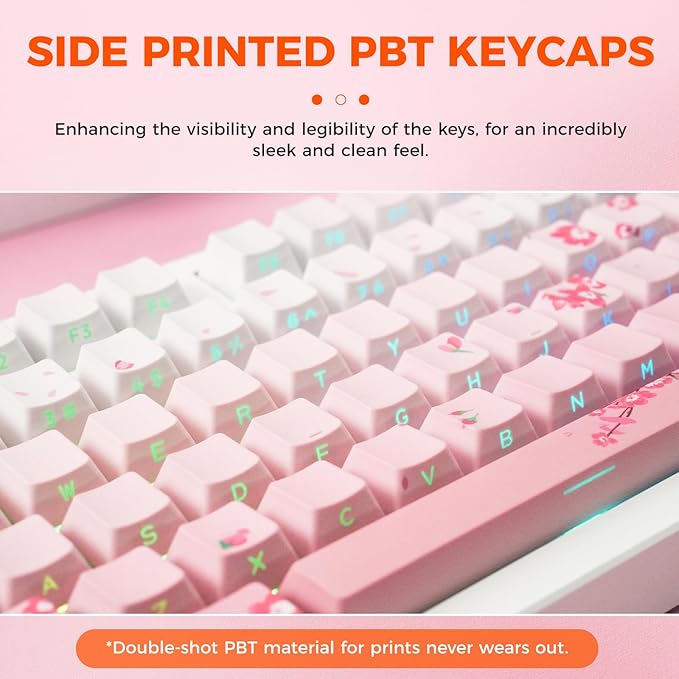 DAREU EK75PRO Sakura Pink Wireless Mechanical Gaming Keyboard,75% Hot Swap Creamy Keyboard with Knob,RGB Backlit,Gasket Custom Structure,Side Printed PBT Keycaps,2.4Ghz/BT5.1/USB-C, for Win/MAC
