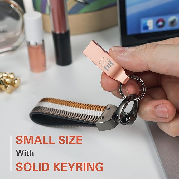 MOSDART 64GB Waterproof USB3.0 Flash Drive, Speed Up to 90MB/S, exFAT Metal Memory Stick with Keychain, for System Back, Data Storage, Rose Gold