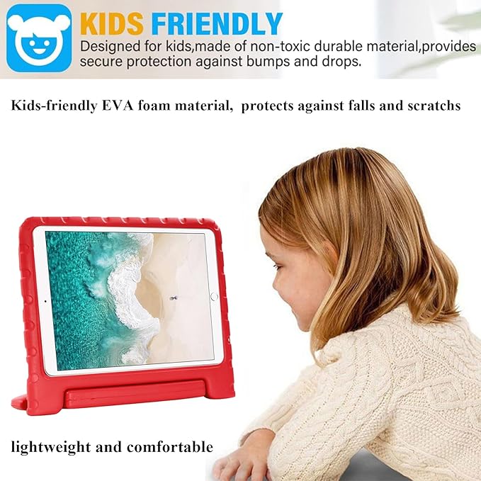 Kids Case for iPad 9th/8th/7th Generation 10.2" & iPad Air 3 10.5" (Air 3rd Gen) & iPad Pro 10.5 2017 with Rotating Handle/Stand Kickstand Soft Cover for iPad 10.2 inch 2021/2020/2019, Red