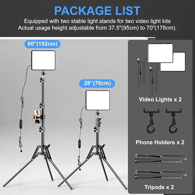ALTSON 2 Packs Video Light Kit, LED Studio Light, 2700-6500K Dimmable Photography Lighting Kit with Tripod Stand&Phone Holder, 12" Rotating Streaming Light for Video Recording, Game Streaming, YouTube