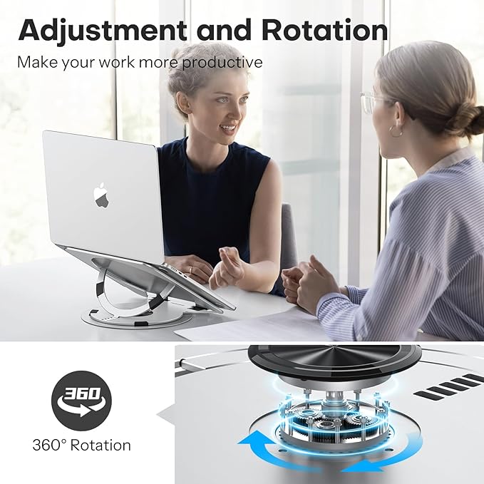 OMOTON Portable Laptop Stand for Desk, Ergonomic Computer Stand with 360° Rotating Base, 5-Level Adjustable Aluminum Foldable Mount, Compatible for 10-15.6" Laptops