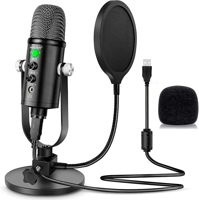 Microphone for Podcast, USB Microphone Kit for Phone, PC/Micro/Mac/Android,Professional Plug&Play Studio Mic with Stand for Gaming, Online Chatting, Videos, Voice Overs, Streaming
