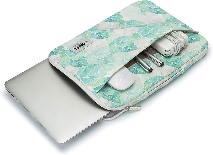 Kinmac 360° Heavy Duty Protective Laptop Sleeve Case Bag Cover with Handle for MacBook Air 13 inch,iPad Pro 13 inch and 13.3 inch HP,Dell,Lenovo,Asus,Acer Laptop (Green Leaf)