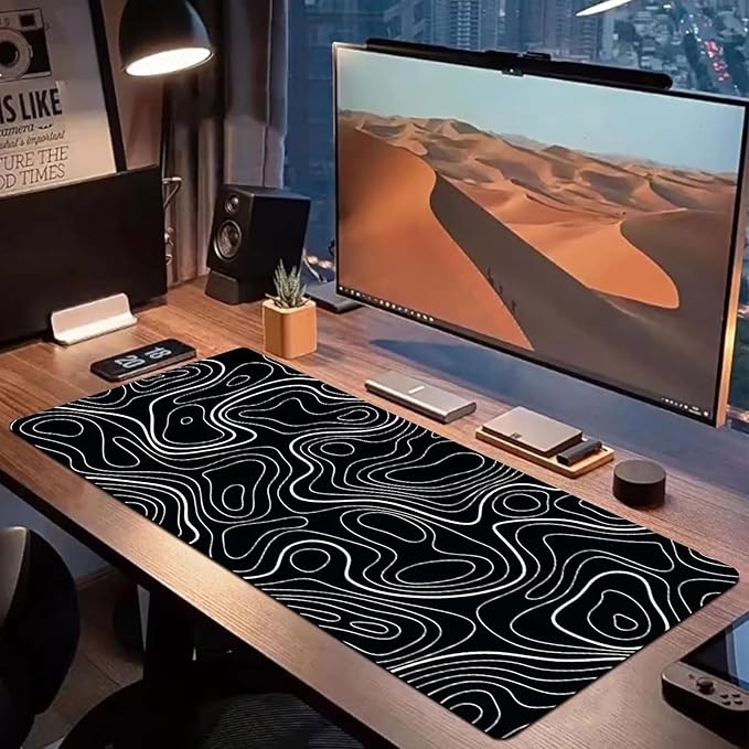 Extra Large Gaming Mouse Pad 31.5"x15.7"｜Topographic Contour-Themed XXL Keyboard Pad, Mouse Mat, Desk Pad, Non-Slip Rubber Base & Stitched Edges - Extended Mousepad for PC/Laptop/Office/Home Decor