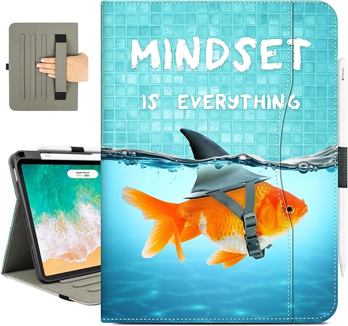 Vimorco for iPad Air 11 Inch Case M4/M3/M2 2026/2025/2024,for iPad Air 5th/4th Gen Cases 10.9”, for iPad Pro 11 Inch Case 4th/3rd/2nd/1st Generation Pencil Holder/Hand Strap/Pocket, Goldfish as Shark