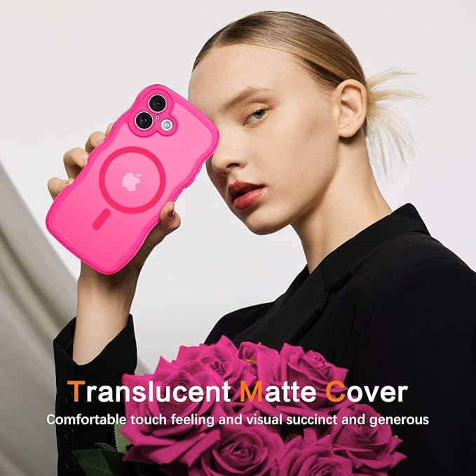 BENTOBEN Magnetic for iPhone 17 Case, Cute Wavy Full Camera Protection [Compatible with MagSafe] Translucent Matte Anti-Slip Bumper Women Girls Boys Protective Cover for 17 6.3",Hot Pink