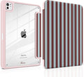 TWOLSKOO Case for iPad Pro 11-inch (M5 2025 / M4 2024), Clear Acrylic Back with TPU Bumper, Pencil Holder, Trifold Stand, Auto Sleep/Wake, Burgundy Stripes