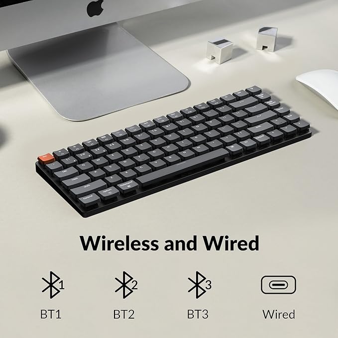 Keychron K3 Version 2, 84 Keys Ultra-Slim Wireless/Wired Mechanical Keyboard with White LED Backlit, Low-Profile Gateron Mechanical Blue Switch Compatible with Mac Windows