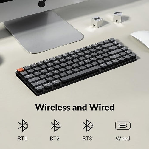 Keychron K3 Version 2, 84 Keys Ultra-Slim Wireless/Wired Mechanical Keyboard with White LED Backlit, Low-Profile Gateron Mechanical Blue Switch Compatible with Mac Windows