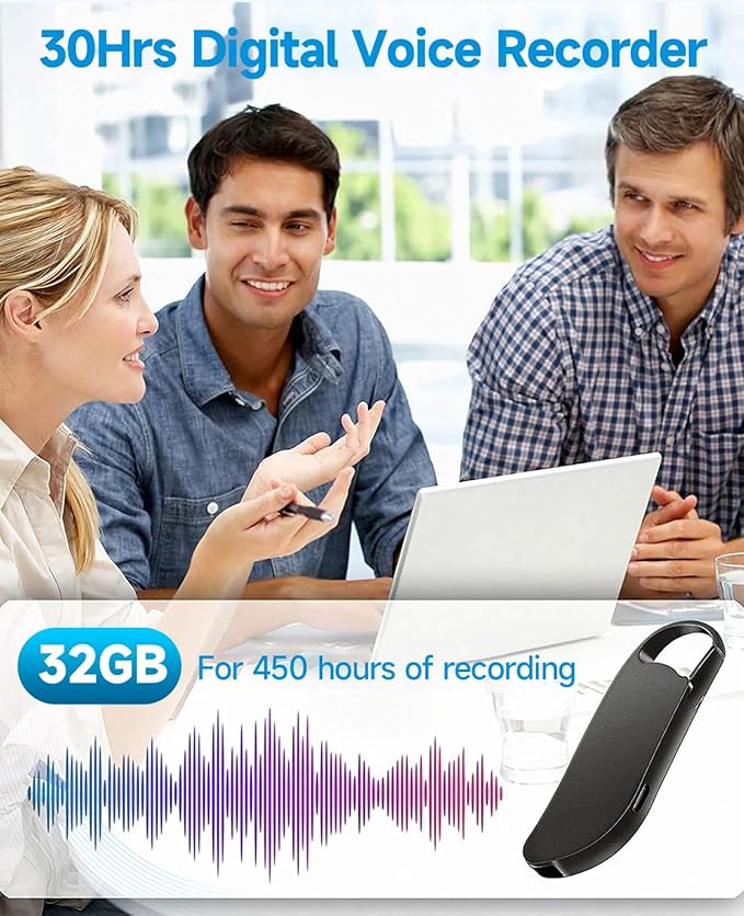 Digital Voice Recorder, Vandlion 32GB (2450 Hours) HD Voice Activated Recorder with AI-Intelligent Noise Reduction, USB -C Recording Device for Meeting Lecture Class Interview