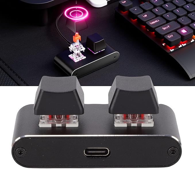 Programmable 2 Key Mechanical Keyboard, Aluminum Alloy USB Macro Keypad with Red Switches for Gaming Productivity, Custom Shortcut Keys, Hot Swappable One Handed Design