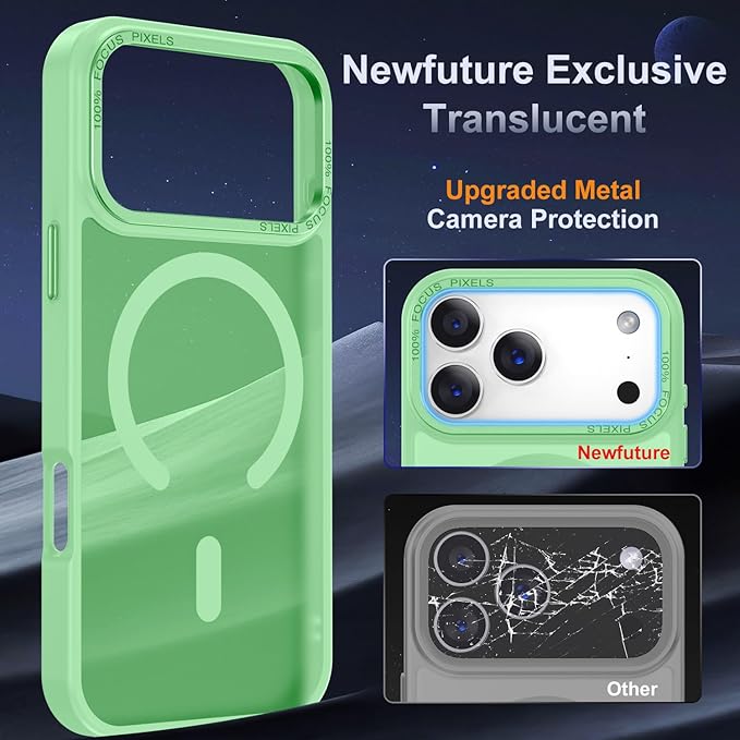 Newfuture Magnetic for iPhone 17 Pro Case [Compatible with Magsafe] [Military Grade Drop Protection] Translucent Matte Anti-Scratch Shockproof Protective Phone Cover 6.3 Inch, Matcha Green