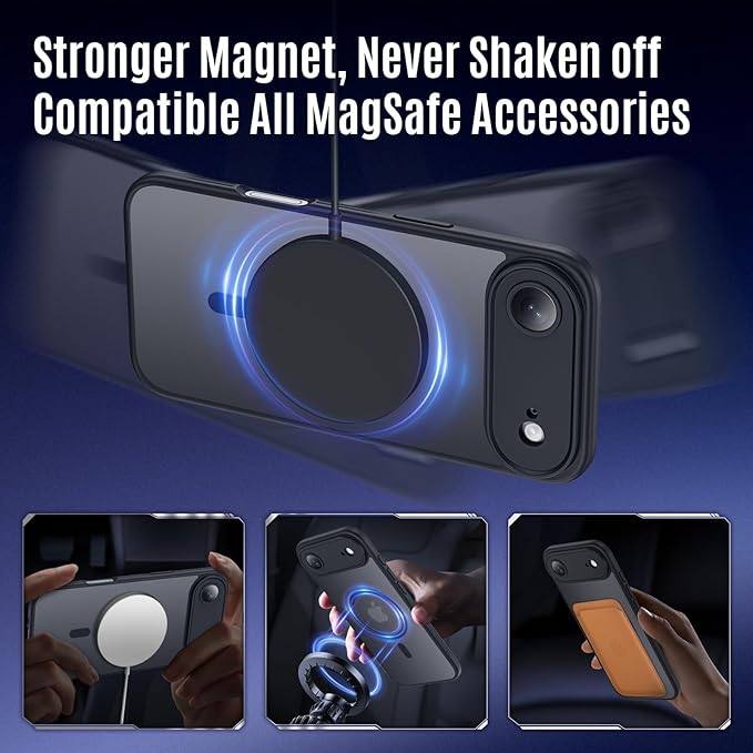 Symcele Designed for iPhone Air Case, Compatible with MagSafe, [Camera Protection] [15FT Military Drop Protection] Shockproof Translucent Matte Anti-Slip Thin Slim Phone Case, 6.5", Black