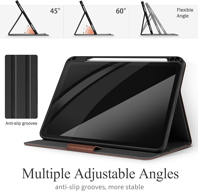 auaua Case for iPad Pro 11 Inch (M5/M4) 2025/2024, with Pencil Holder and Pocket, Multiple Angles Viewing, Magnetic Closure, Auto Sleep/Wake (Brown)