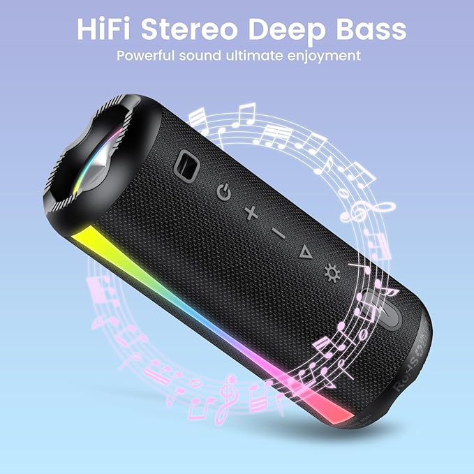 Portable Bluetooth Speaker, 2026 Bluetooth Wireless Speaker 5.4 with RGB Lights, 30H Playtime with Deep Bass, IP7 Waterproof, TWS Pairing, Portable Speaker for Travel/Party/Home/Gifts, Black