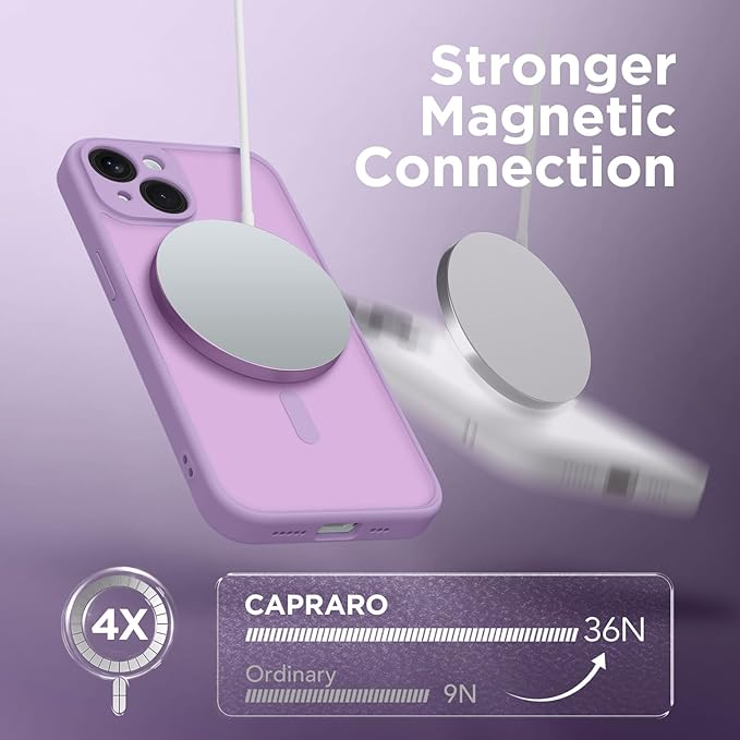 CAPRARO Magnetic for iPhone 14 Case, [Compatible with MagSafe] [Full Camera Protection] Shockproof Protective Slim Translucent Matte Phone Case for iPhone 14 6.1'', Elegant Purple