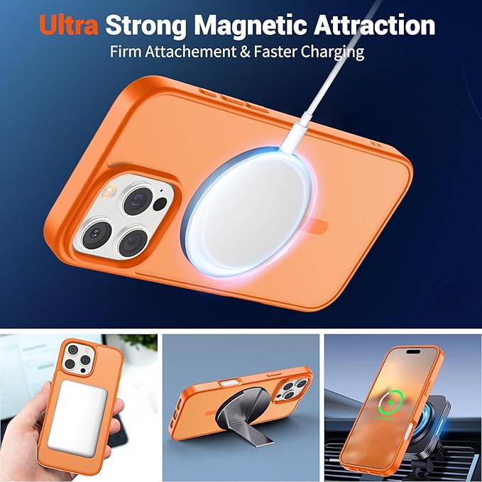 SUPFINE Magnetic for iPhone 16 Pro Max Case (Compatible with MagSafe) (Military Grade Drop Protection) Translucent Matte Shockproof Phone Cover,Starry Orange