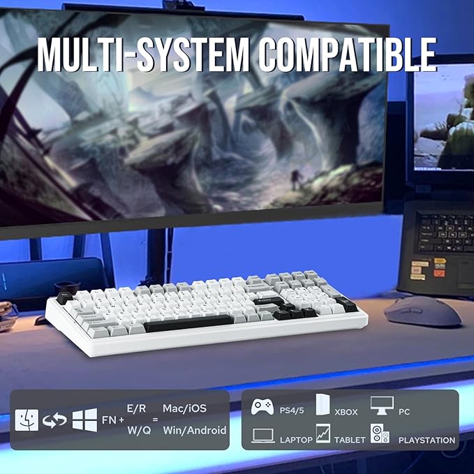 EPOMAKER x Aula F99 Wireless Mechanical Keyboard, Hot Swappable Gasket Custom Gaming Keyboard with Five-Layer Padding, BT/2.4GHz/USB-C, 8000mAh Battery (White Grey, Reaper Switch)