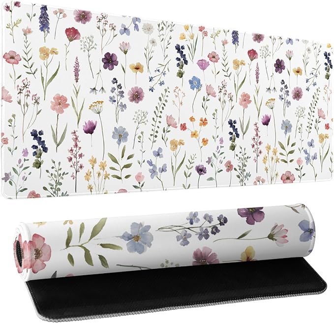 Floral Desk Mat Large Extend Mouse Pad XL Beige Boho Desk Pad 31.5x11.8 Inch Cute Minimalist Flowers Mouse Pads Flowers Esthetics Computer Laptop Mouse Mat Non-Slip for Home Office Desktop Decor
