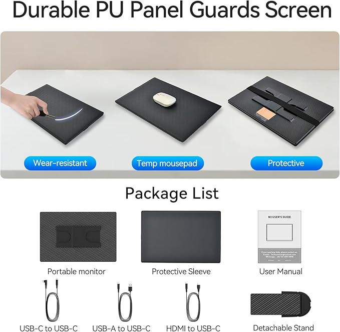 16" Portable Monitor for Laptop - 1200P FHD Laptop Screen Extender HDMI USB C HDR Travel Dual External Display with Stand Gaming Monitor for Windows MAC Computer Switch Phone Xbox PS4/5