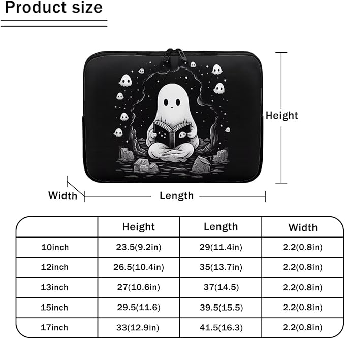 Cute Ghost Laptop Sleeve Case for Women Men 15 inch Laptop Protector with Multiple Uses Portable Computer Sleeve Kawaii Tablet Bag Laptop Carrying Case Gifts for Girls