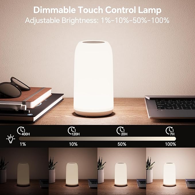 ROOTRO Cordless Table Lamps Rechargeable, Touch Lamp for Bedroom [Sleek Design & RGB Mode] 4-Level Brightness Small Bedside Lamp, LED Lamp Multi-Color Smart Nightstand Light for Living Room Home Gifts