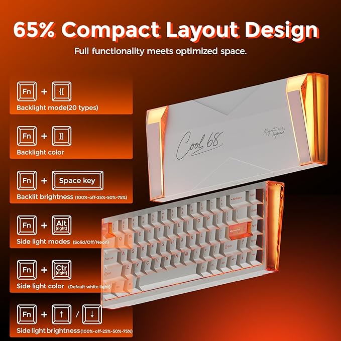 DAREU COOL68 60% Wired Gaming Keyboard, Rapid Trigger Magnetic Switch Keyboard with 8000Hz Polling Rate, Adjustable Actuation, 0.1ms Latency, SOCD, Gasket Mount, Hot swappable, RGB Light