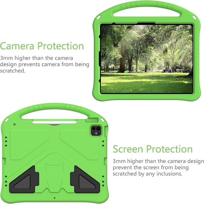 Kids Case for Apple iPad Air 13 M4 M3 M2 2026 2025 2024/ iPad Pro 13 M5 M4 2025 2024/ Pro 12.9" 2022/2021/2020/2018, EVA Shockproof Handle Kickstand Lightweight Cover with Shoulder Strap, Green