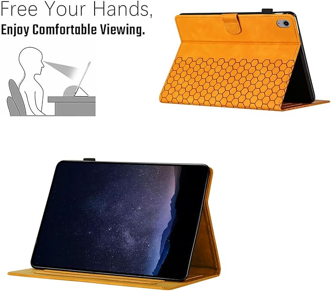 DTangLsm for iPad A16 Case iPad 11th Generation Case 11-inch 2025, iPad 10th Generation Case 10.9-inch 2022, Smart PU Leather Folio Stand Cover with Pencil Holder, Auto Wake/Sleep, Honeycomb Yellow