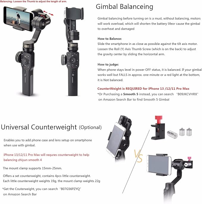 Zhiyun Smooth 4 Gimbal Stabilizer for Smartphone iPhone Android Cell Phone 3-Axis Handheld Gimbal for Vlogging YouTube Vlog TikTok Instagram Live Video Kit Support Cellphone 210g MAX
