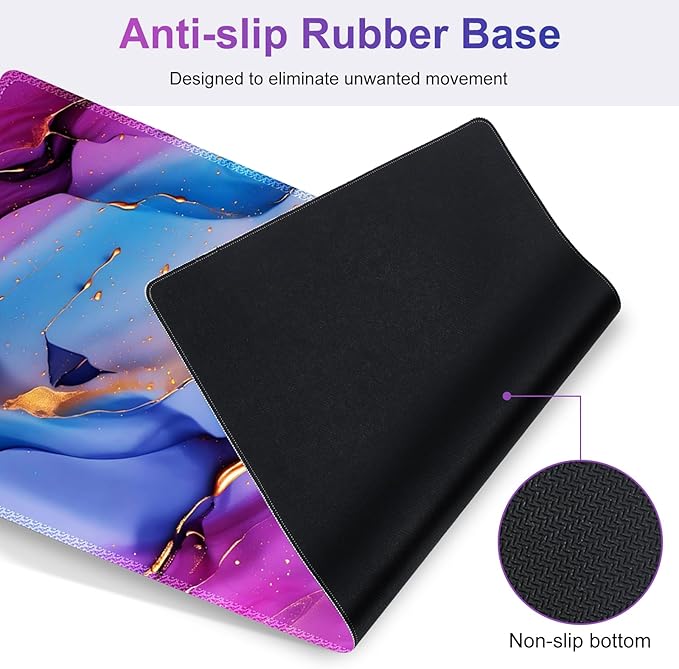 Large Gaming Mouse Pad Set, 4 in 1 Ergonomics Keyboard Desk Mat with Memory Foam Wrist Rest, Computer PC Extended Game Mousepad, Non-Slip Desk Pad Matt Easy Typing Pain Relief I Colorful Marble