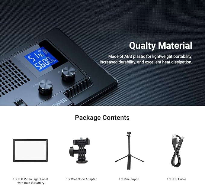 NEEWER Basics 9" LED Light Panel, 3200-5600K Edge Lit Dimmable Camera Soft Key Lighting with Desk Tripod Stand, CRI95+ 800Lux 4000mAh Rechargeable for Photography Video Recording Streaming, NL-120B