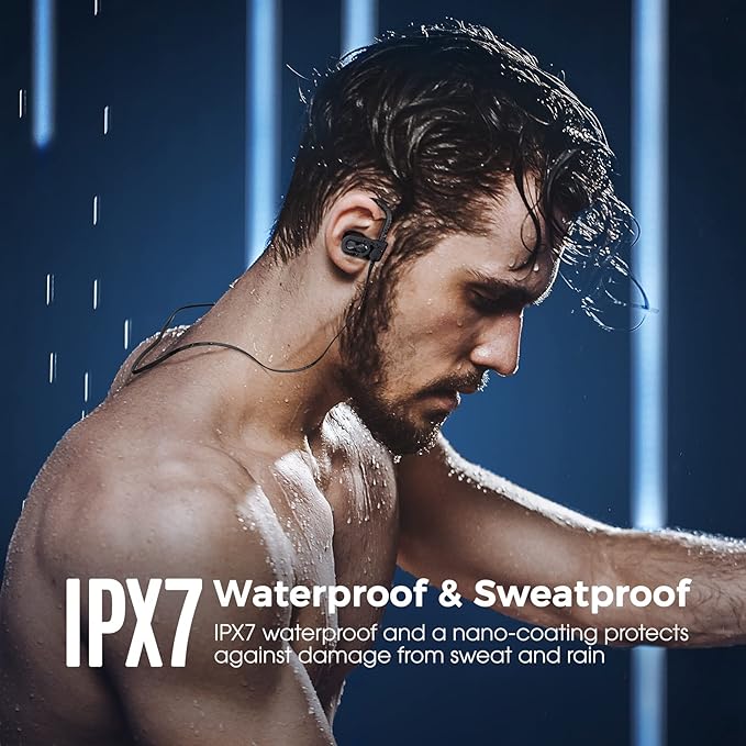 Sport Bluetooth Headphones with Microphone, 16H Deep Bass Running Headphones Wireless, IPX7 Waterproof Wireless Earbuds with Ear Hooks, CVC 6.0 Noise Cancelling Earbuds for Calls, 2-Pack
