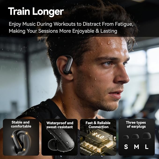 Sport Earbuds with Ear Hook 66hrs Playtime with LED Display Case, Wireless Bluetooth 6.0, Sports Over The Ear Earbuds, IPX4 Gym Workout Running Headphones, Deep Bass & Stereo Sound.