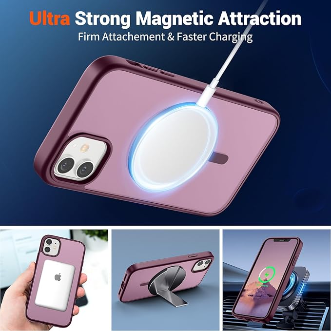 SUPFINE Magnetic for iPhone 12 Case/iPhone 12 Pro Case (Compatible with MagSafe)(Military Grade Drop Protection) Slim Translucent Matte Shockproof with Anti-Fingerprint Phone Case,Wine Red