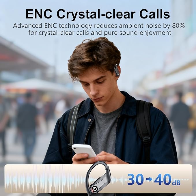 Earbuds Wireless Earbuds 120H Playback Bluetooth 6.1 Headphones IPX7 Waterproof Stereo Bass Over-Ear Headphones with Earhooks Microphone LED Battery Display for Sports Running Workouts