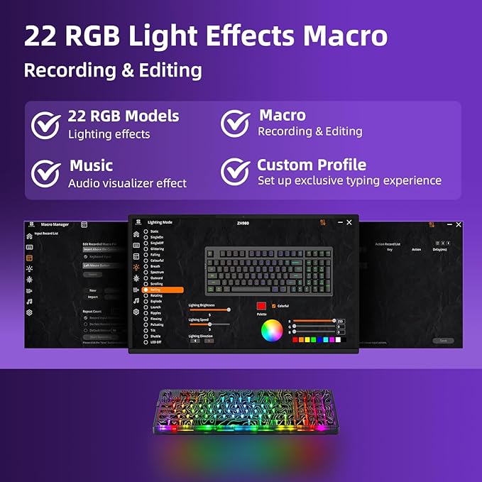 ZORNHER ZH980 Mechanical Keyboard Wireless,95% Black Hot-Swappable Custom Creamy Keyboard with Number Pad,Black Topographic Keycaps,Creamy Sounding Linear Switches,Full Size,2.4GHz/USB-C/BT5.0