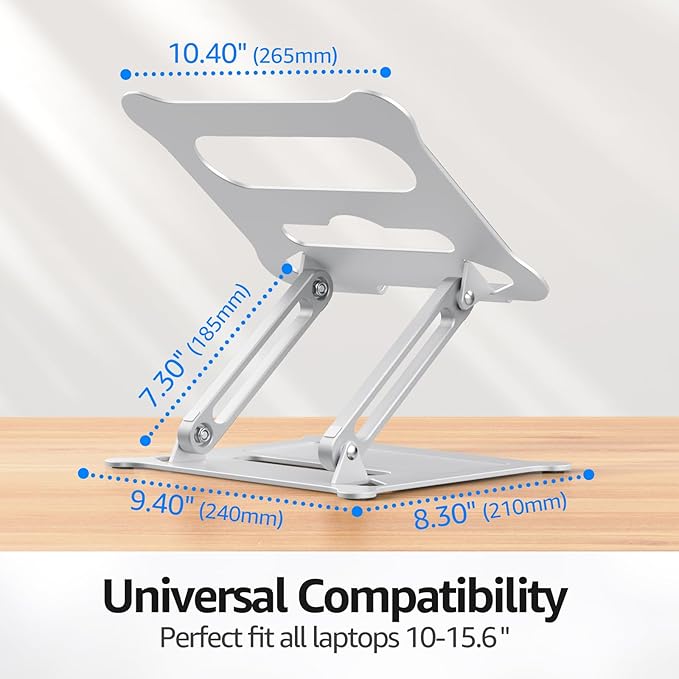Urmust Laptop Notebook Stand Holder Adjustable Laptop Stand Portable Computer Riser Compatible with MacBook Air Pro HP Dell XPS Lenovo All Laptops 10-15.6"(Silver)