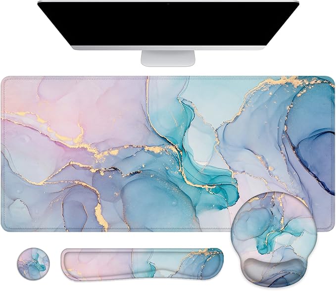LATEEFAH Mouse Pad with Wrist Rest, Large Mouse Pad, Ergonomic Gaming Desk Pad Keyboard Wrist Rest Set, 4-in-1 Desk Mat Keyboard Mat for Home, Office